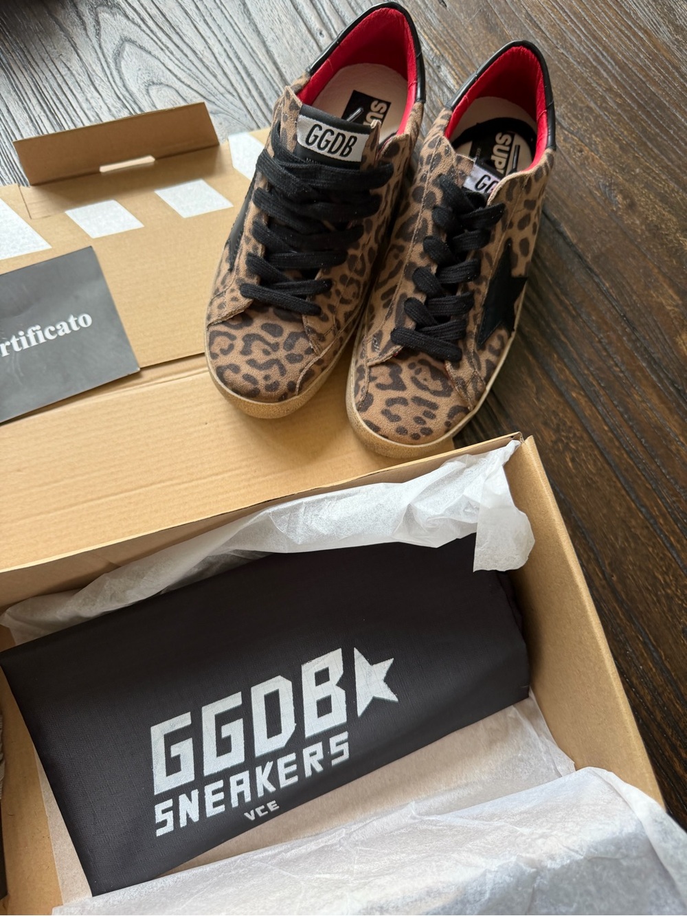 Golden Goose Leopard Print Low-Top Sneakers with Black Star